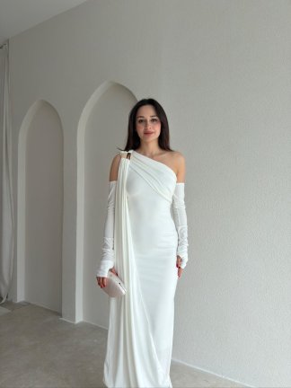 RAMSEY Midi Elbise 3489 - Beyaz - 2