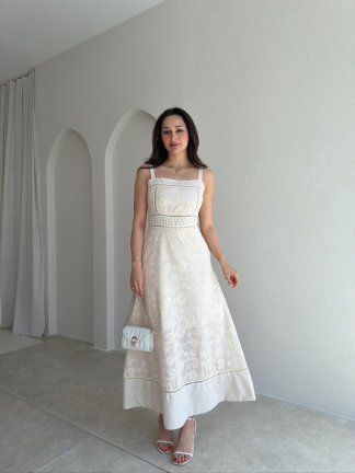 RAVEN Midi Elbise 8694 - Krem Rengi - 1