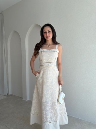 RAVEN Midi Elbise 8694 - Krem Rengi - 2