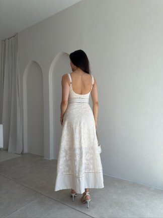 RAVEN Midi Elbise 8694 - Krem Rengi - 3