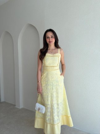 RAVEN Midi Elbise 8694 - Sarı - 2