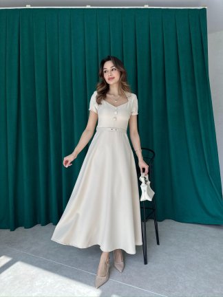 RAZİANA Midi Elbise 3674 - Krem - 2