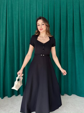 RAZİANA Midi Elbise 3674 - Siyah - 1