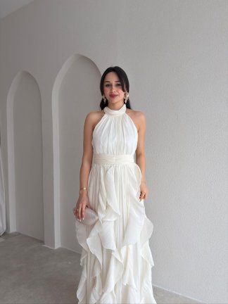 REBECA Halter Yaka Maxi Elbise 3772 - Beyaz - 2