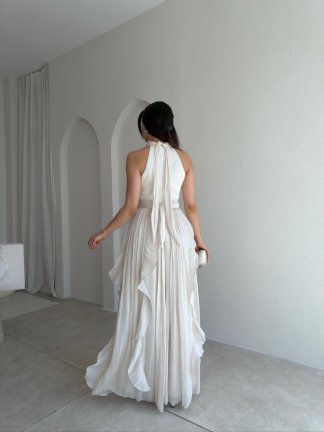 REBECA Halter Yaka Maxi Elbise 3772 - Ekru - 3