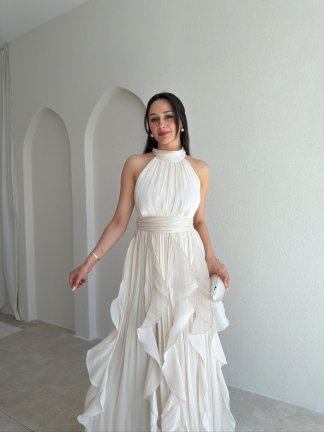 REBECA Halter Yaka Maxi Elbise 3772 - Ekru - 2