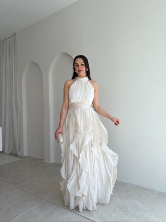 REBECA Halter Yaka Maxi Elbise 3772 - Ekru 