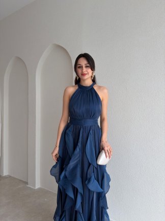 REBECA Halter Yaka Maxi Elbise 3772 - Lacivert - 2