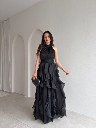 REBECA Halter Yaka Maxi Elbise 3772 - Siyah - 1