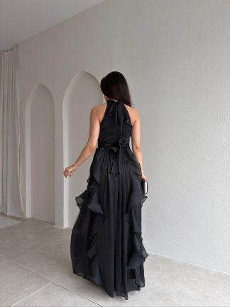 REBECA Halter Yaka Maxi Elbise 3772 - Siyah - 3