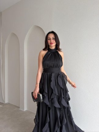 REBECA Halter Yaka Maxi Elbise 3772 - Siyah - 2