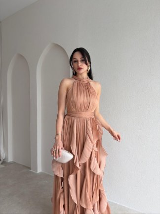 REBECA Halter Yaka Maxi Elbise 3772 - Vizon - 2