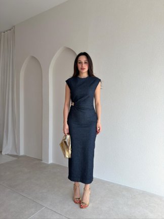 REGİNA Denim Midi Elbise 8952 - Lacivert - 1