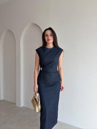 REGİNA Denim Midi Elbise 8952 - Lacivert - 2