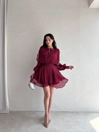 REOSA Mini Elbise 5463 - Bordo - 2