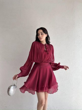 REOSA Mini Elbise 5463 - Bordo - 1