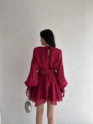 REOSA Mini Elbise 5463 - Bordo - 3