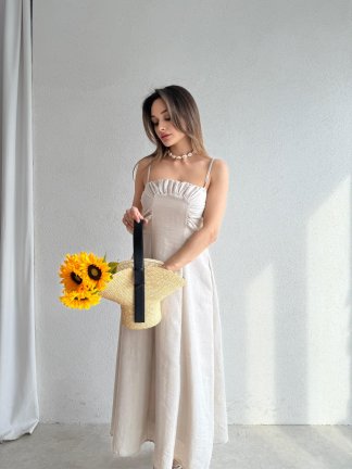 REYNA Midi Elbise 3474 - Taş - 1