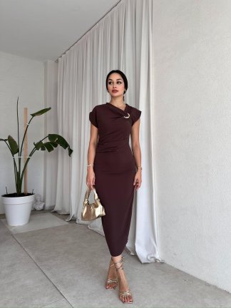  RİBELLA Midi Elbise 8313 - Acı Kahve - 2