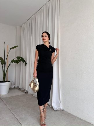 RİBELLA Midi Elbise 8313 - Siyah 