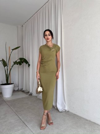 RİBELLA Midi Elbise 8313 - Yağ Yeşili - 2
