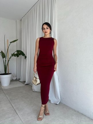 RİOS Midi Elbise 8198 - Bordo - 3