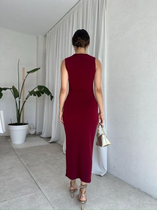 RİOS Midi Elbise 8198 - Bordo - 4