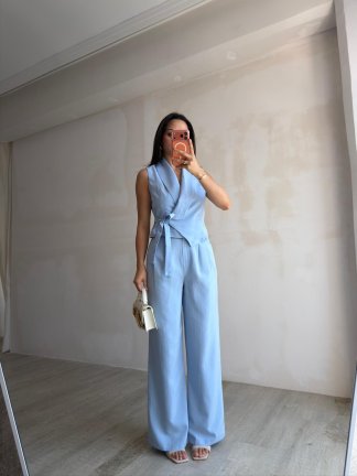 RİSSA Premium Keten Takım 3753 - Bebe Mavisi - 3