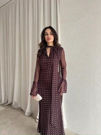 RİVELO Puantiyeli Elbise 8696 - Acı Kahve 