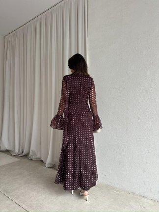 RİVELO Puantiyeli Elbise 8696 - Acı Kahve - 4