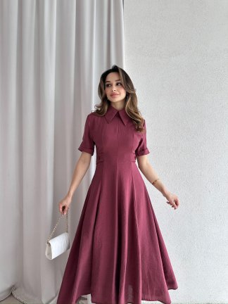 RİXOS Midi Elbise 4547 - Bordo 