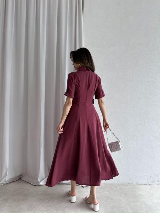 RİXOS Midi Elbise 4547 - Bordo - 4