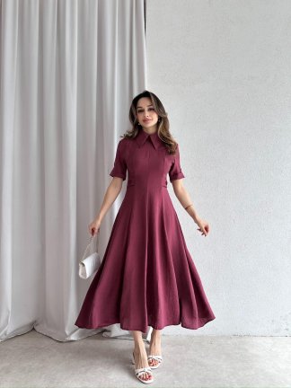 RİXOS Midi Elbise 4547 - Bordo - 2