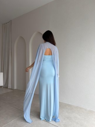 ROBBY Tül Parçalı Maxi Elbise 1819 - Bebe Mavi - 3