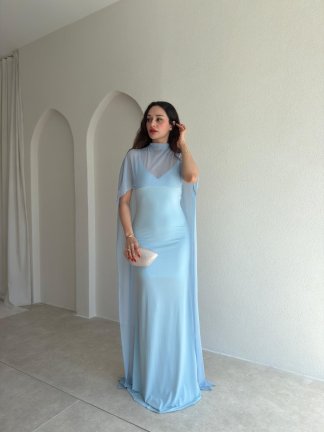 ROBBY Tül Parçalı Maxi Elbise 1819 - Bebe Mavi 