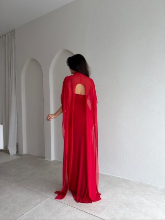 ROBBY Tül Parçalı Maxi Elbise 1819 - Kırmızı - 3