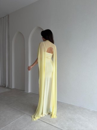 ROBBY Tül Parçalı Maxi Elbise 1819 - Sarı - 3
