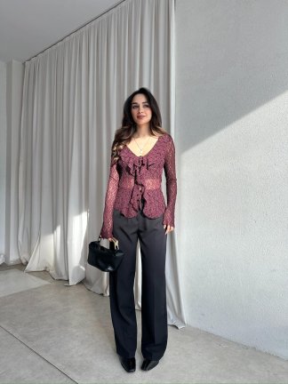 RODEO Dantelli Bluz 8394 - Bordo - 3