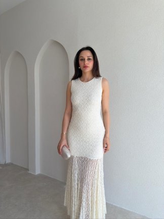 RODRİ Midi Elbise 1254 - Krem Rengi 