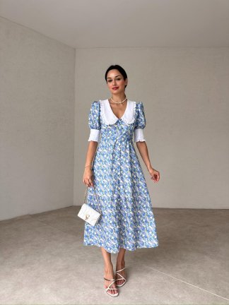 ROGERS Midi Elbise 8664 - Mavi - 2