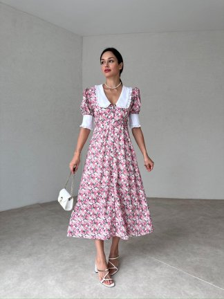 ROGERS Midi Elbise 8664 - Pembe - 2