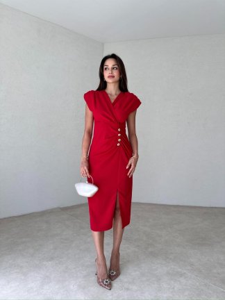 RONAN Midi Elbise 2778 - Kırmızı - 2