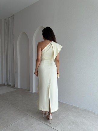 RONİN Tek Omuz Midi Elbise 3702 - Sarı - 3