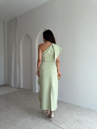 RONİN Tek Omuz Midi Elbise 3702 - Yeşil - 3