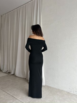 ROSA Parmak Geçmeli Maxi Elbise 8689 - Siyah - 3