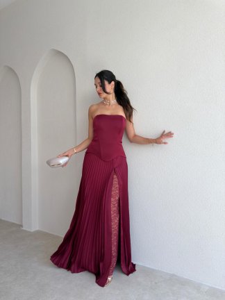 ROSY Dantel Detaylı Takım 3037 - Bordo 