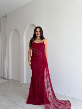 ROVENCE Maxi Elbise 4040 - Bordo 