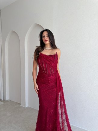 ROVENCE Maxi Elbise 4040 - Bordo - 3
