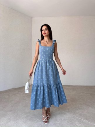 ROWSEN Maxi Elbise 1471 - Mavi - 3