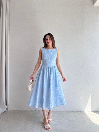 RUBEL Midi Elbise 2383 - Mavi - 3